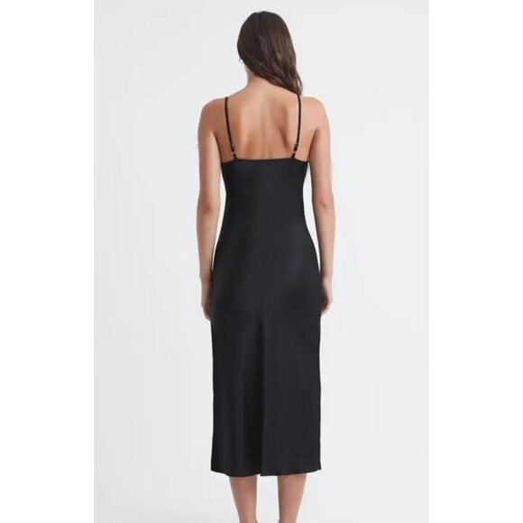 Sleeper Black Feather Trim Midi Slip Dress NWT - Size L - Picture 2 of 8